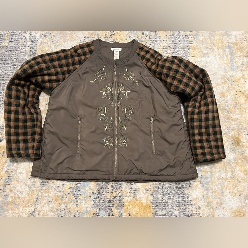 Sundance Satin Embroidered Jacket Plaid Sleeve
